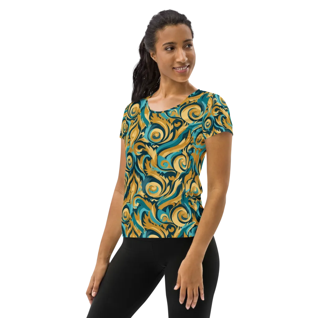 Turquoise Baroque on Women's Athletic T-Shirt — Left