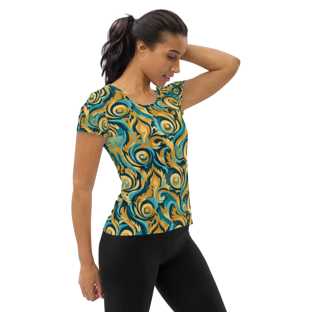Turquoise Baroque on Women's Athletic T-Shirt — Right
