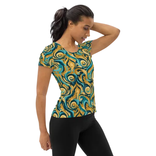 Turquoise Baroque on a Women's Athletic T-Shirt