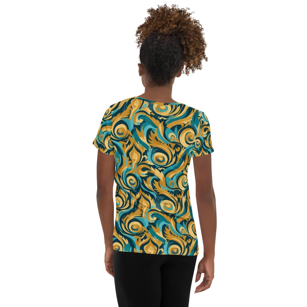 Turquoise Baroque on Women's Athletic T-Shirt — Back