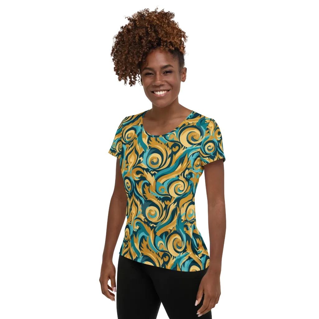 Turquoise Baroque on Women's Athletic T-Shirt — Left