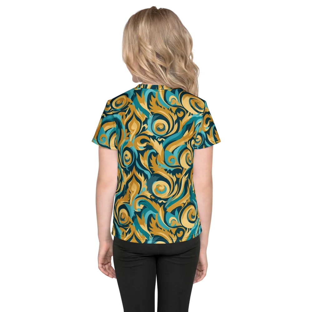 Turquoise Baroque on Kids Crew Neck T-Shirt — Back