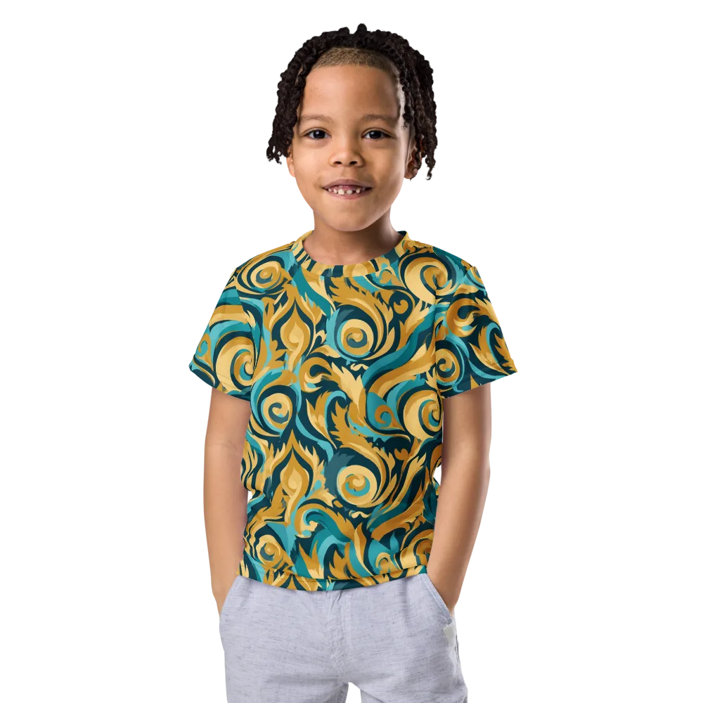 Turquoise Baroque on Kids Crew Neck T-Shirt — Front