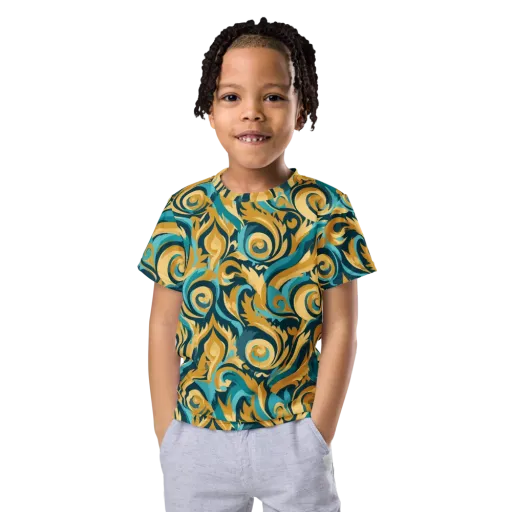 Turquoise Baroque on a Kids Crew Neck T-Shirt