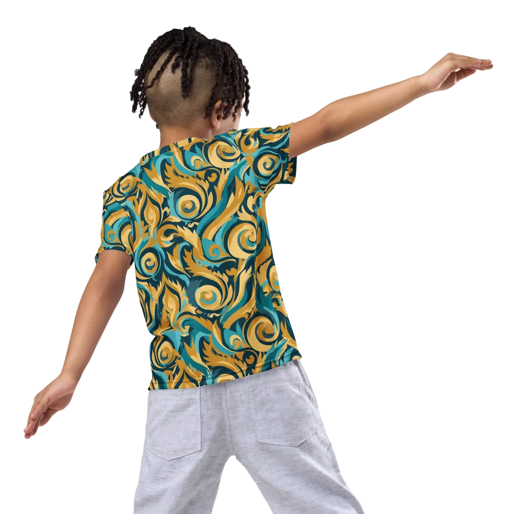 Turquoise Baroque on Kids Crew Neck T-Shirt — Back