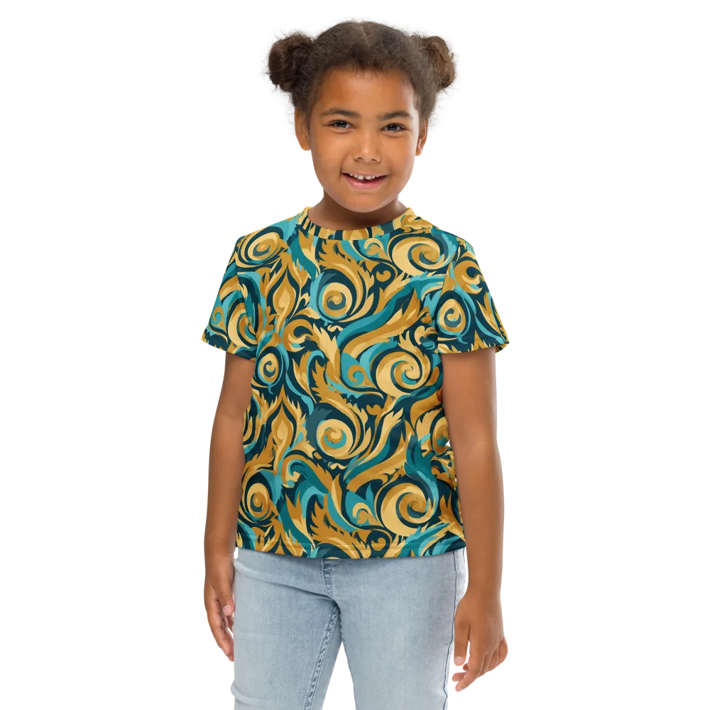 Turquoise Baroque on Kids Crew Neck T-Shirt — Front
