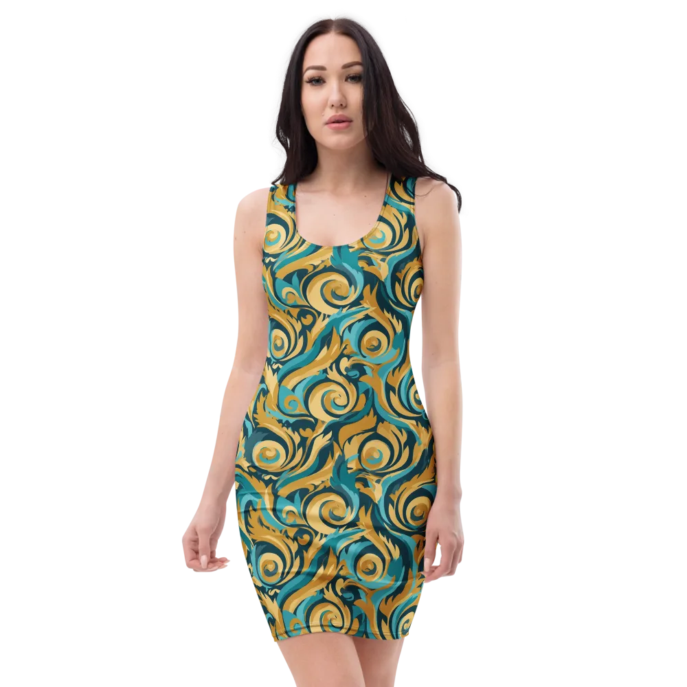 Turquoise Baroque on Bodycon Dress — Front