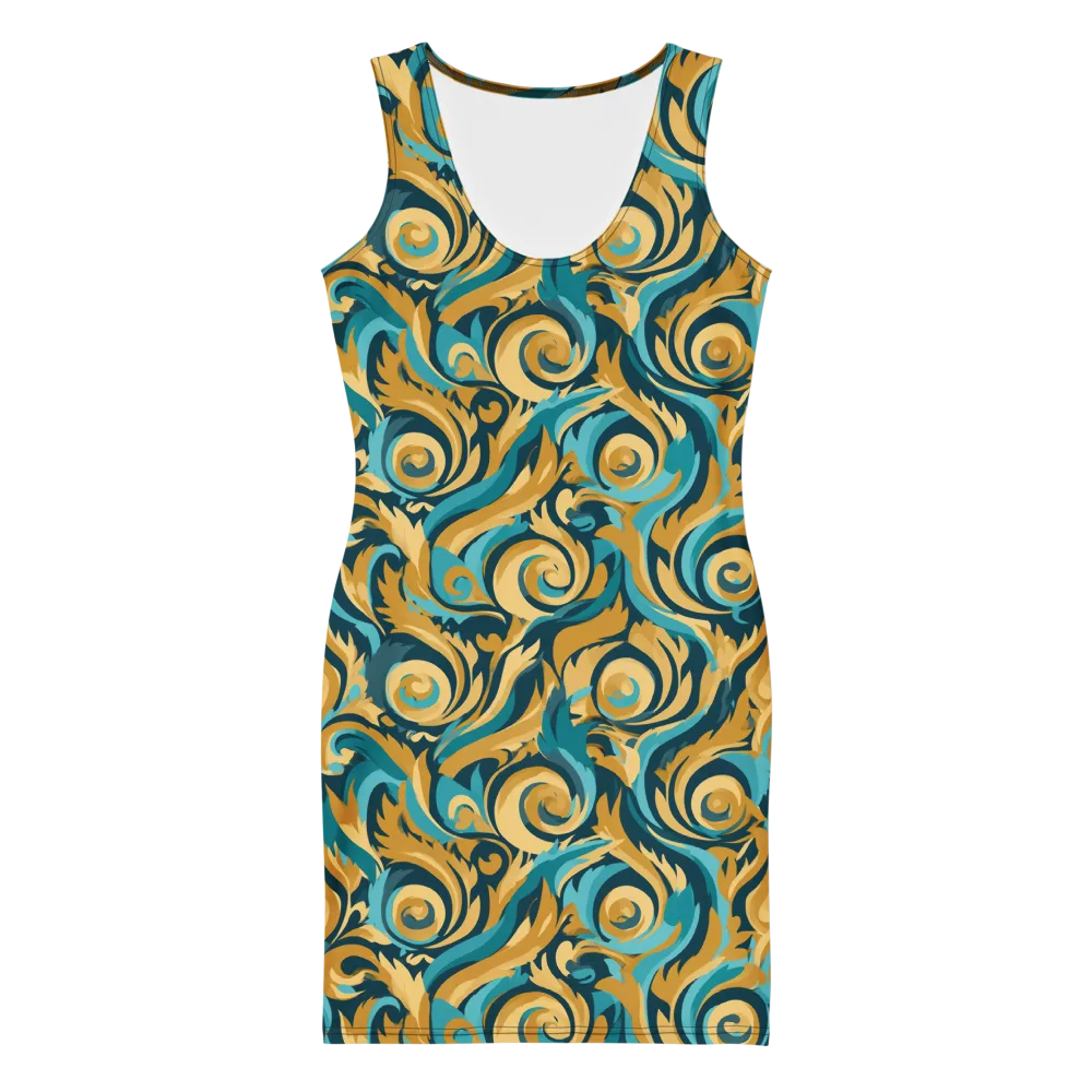 Turquoise Baroque on Bodycon Dress — Front