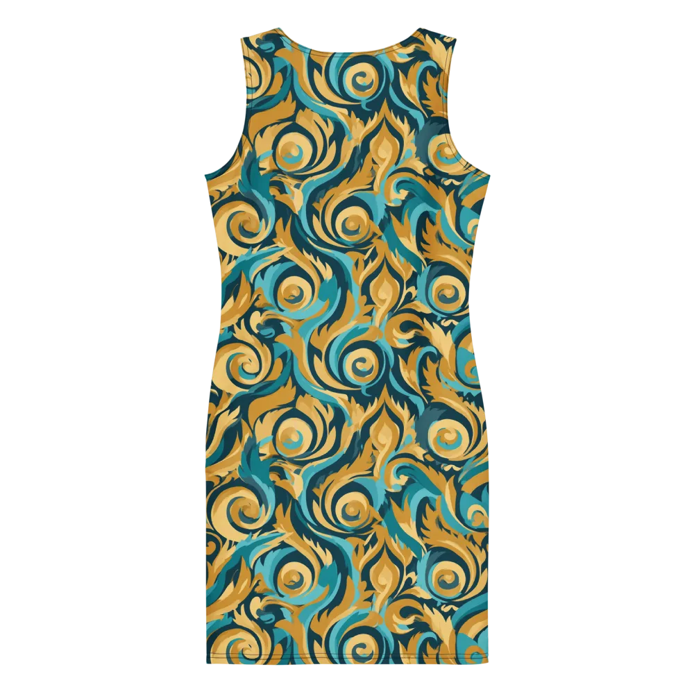 Turquoise Baroque on Bodycon Dress — Back