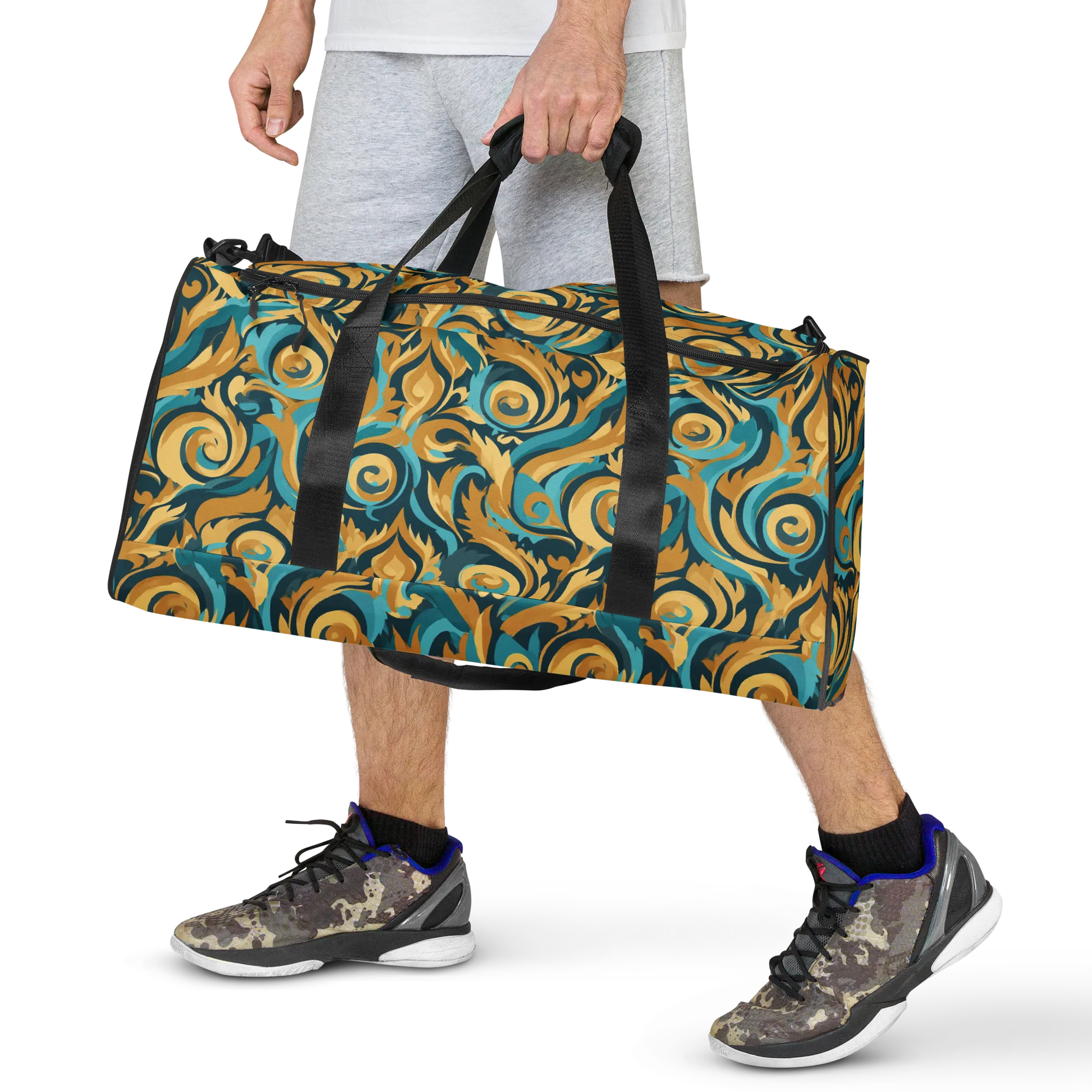 Turquoise Baroque on Duffle Bag — Front