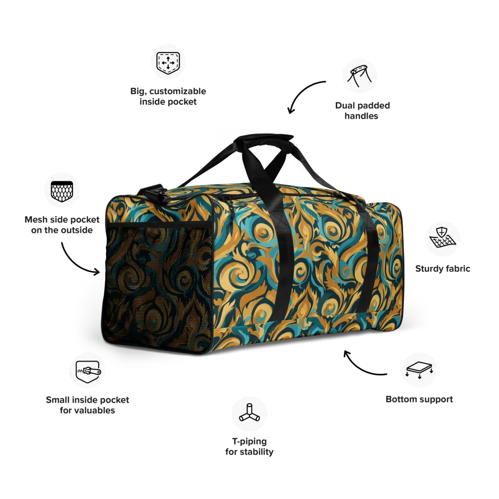 Turquoise Baroque on Duffle Bag — Right Front