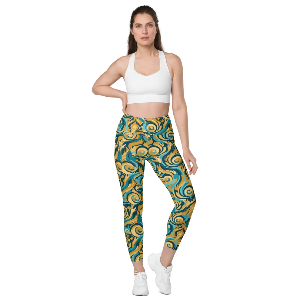 Turquoise Baroque on Leggings with Pockets — Front
