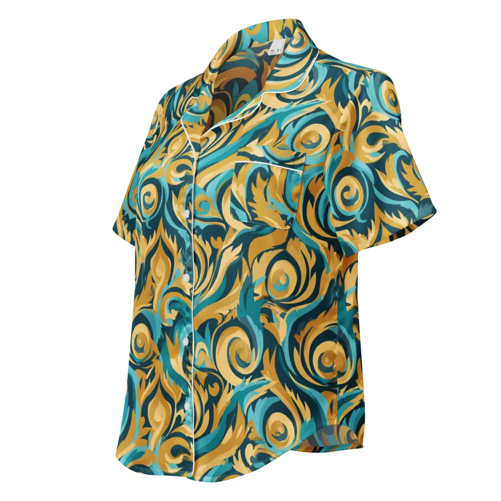 Turquoise Baroque on Women's Short Sleeve Pajama Top — Left Front