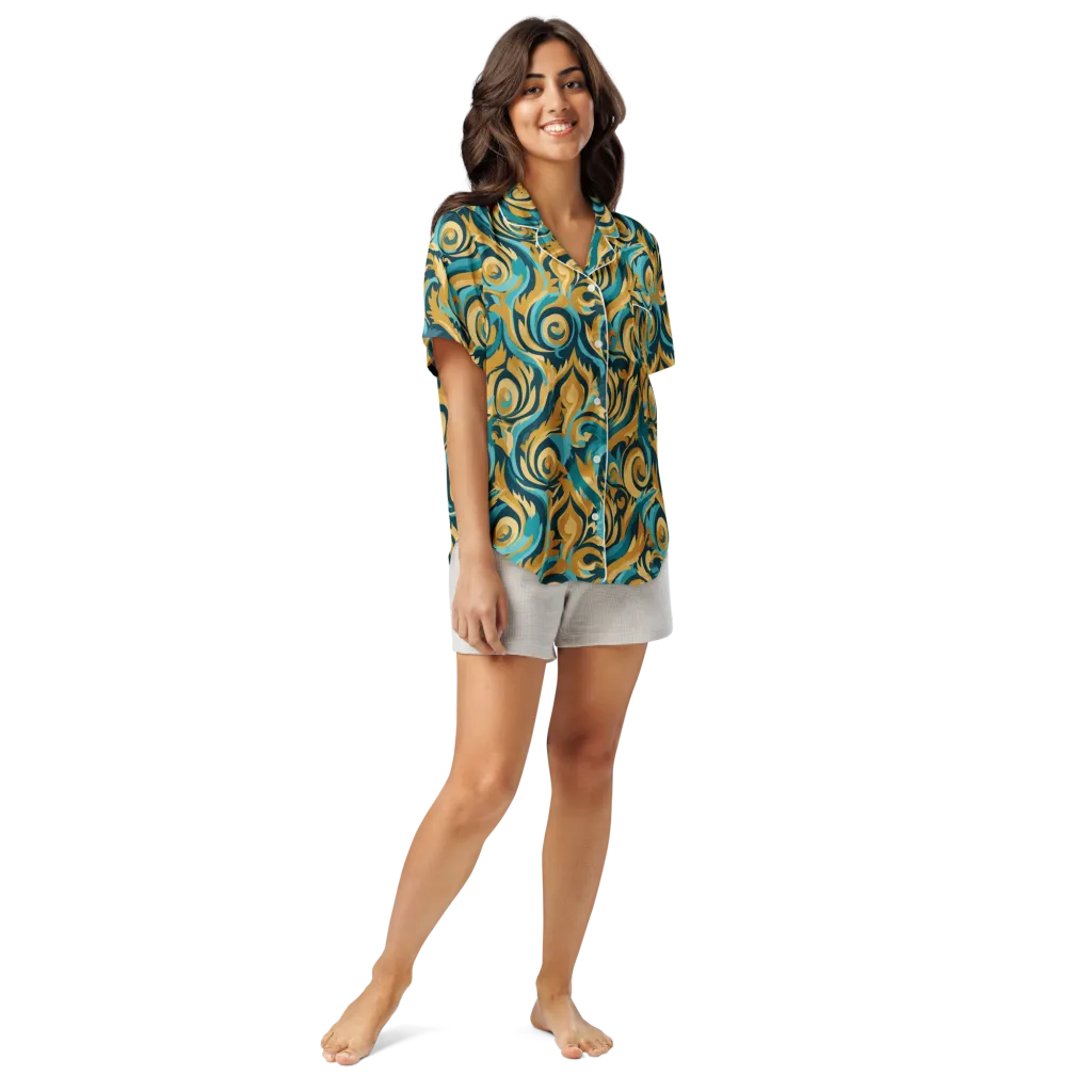 Turquoise Baroque on Women's Short Sleeve Pajama Top — Front