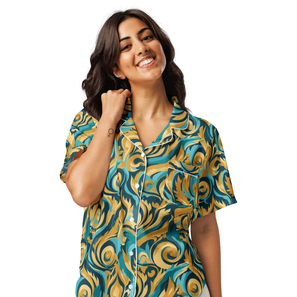 Turquoise Baroque on Women's Short Sleeve Pajama Top — Front