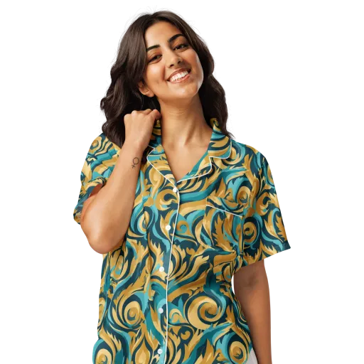 Turquoise Baroque on a Women's Short Sleeve Pajama Top