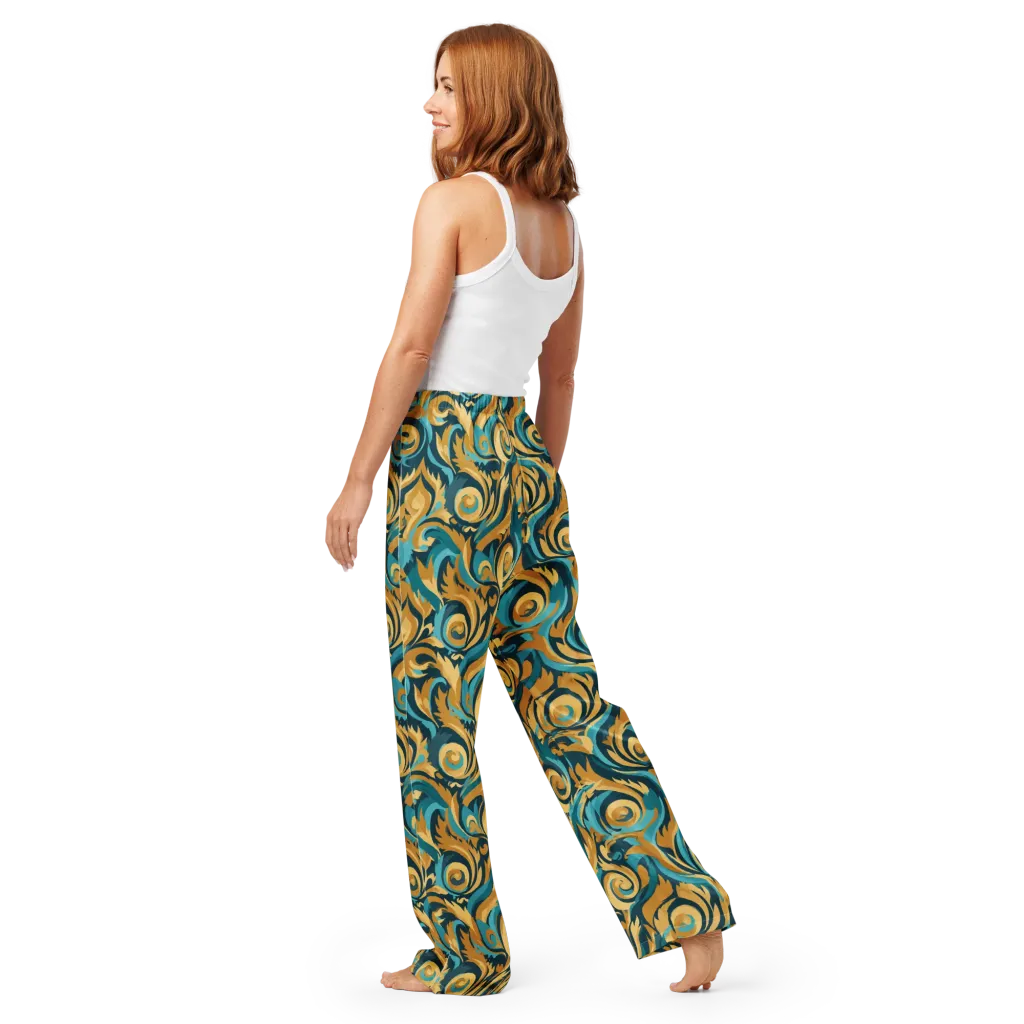 Turquoise Baroque on Women's Pajama Pants — Back
