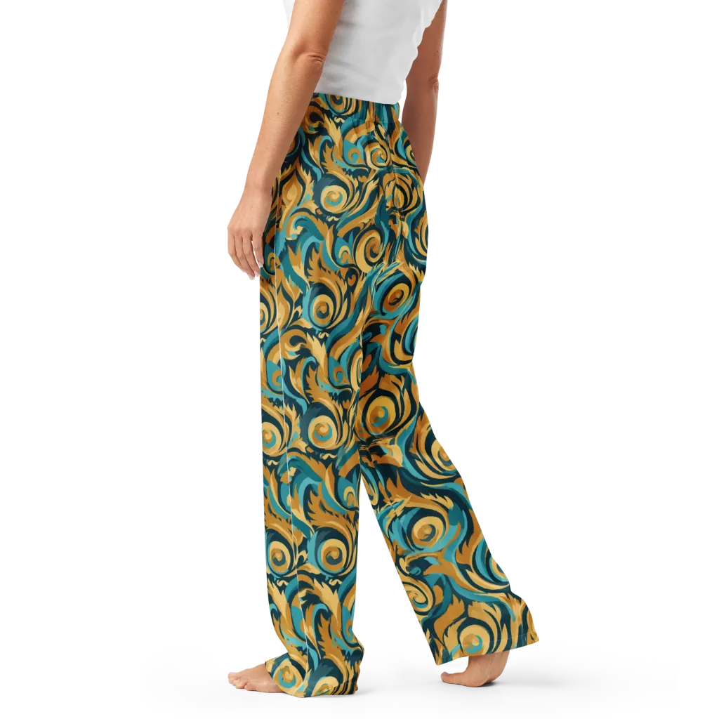 Turquoise Baroque on Women's Pajama Pants — Left