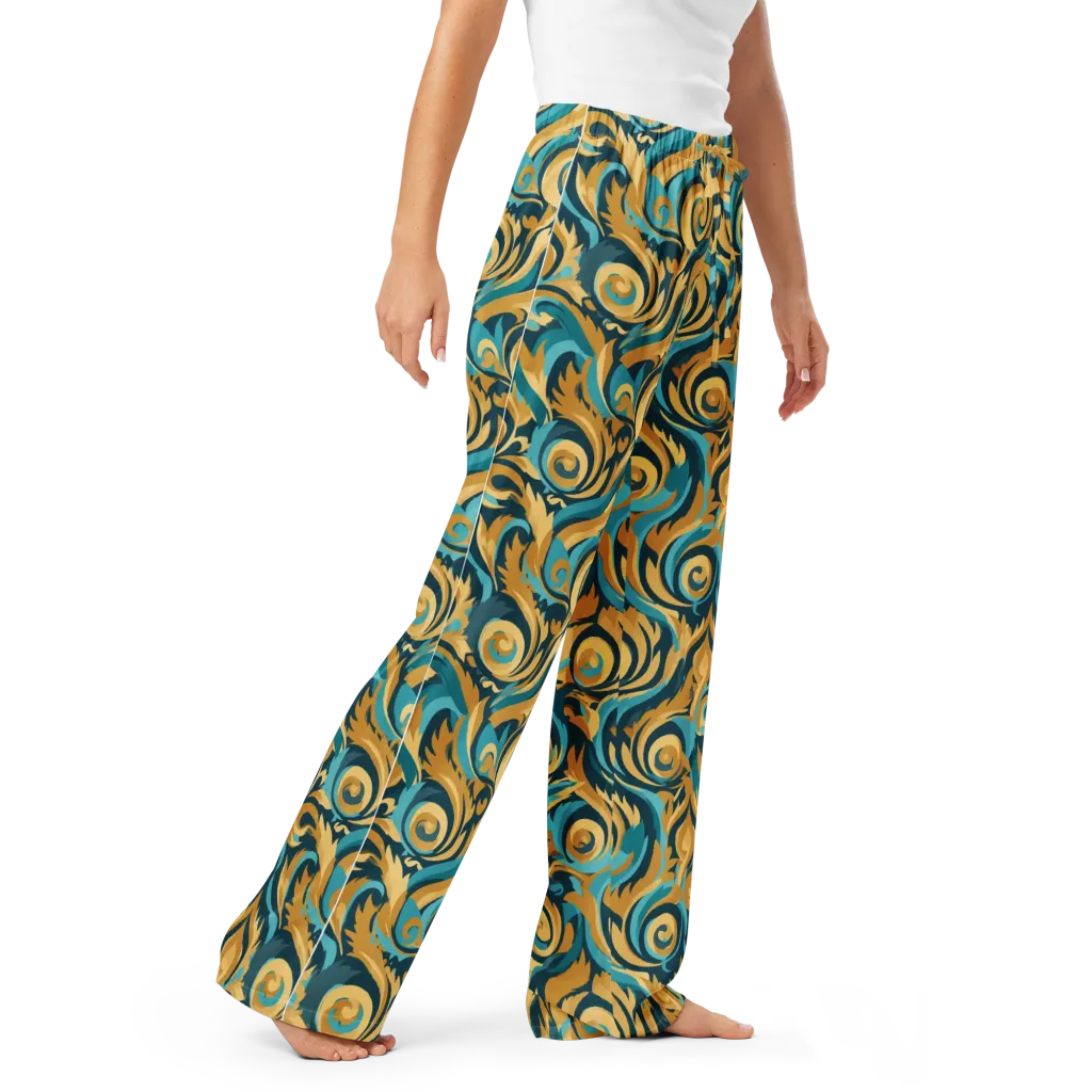 Turquoise Baroque on Women's Pajama Pants — Right Front
