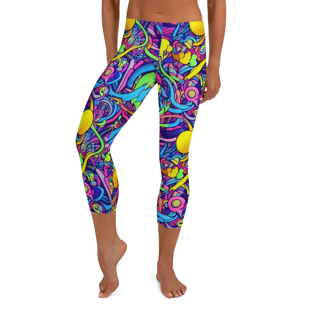 Electric Menagerie on Capri Leggings — Front