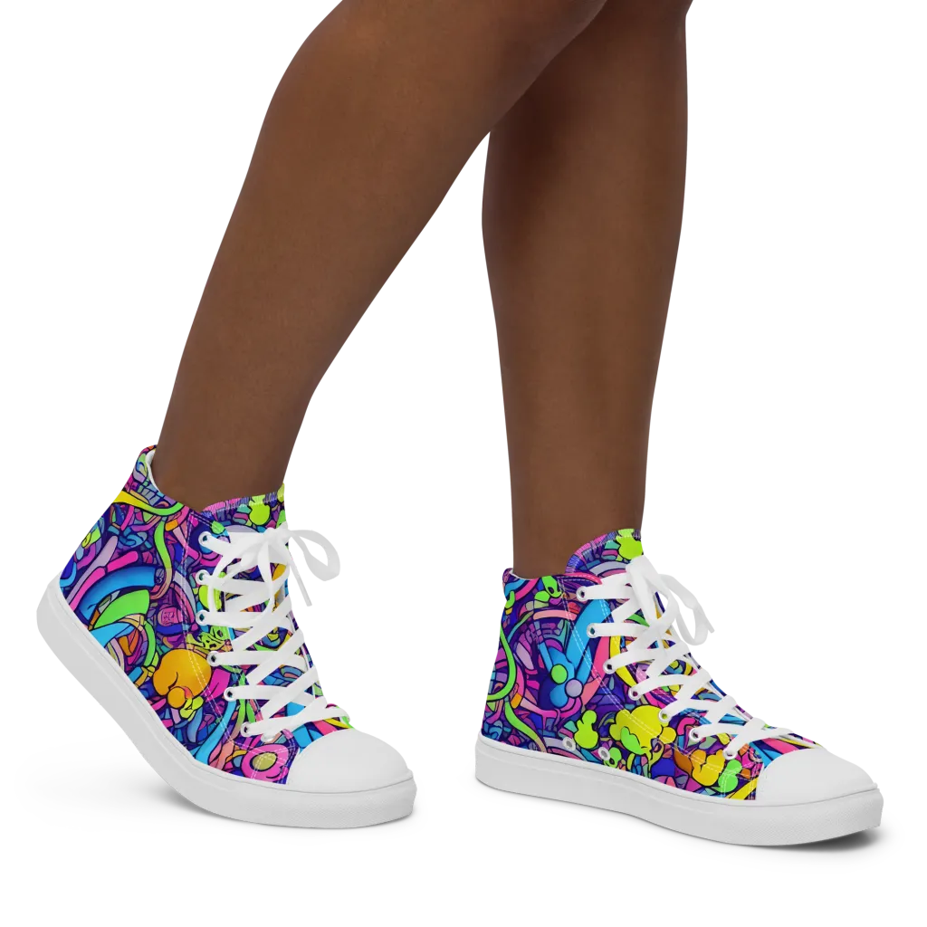 Electric Menagerie on Women's High Top Canvas Shoes — Right