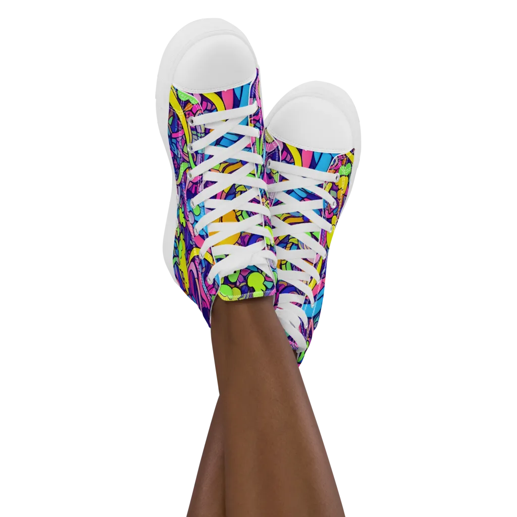 Electric Menagerie on Women's High Top Canvas Shoes — Front
