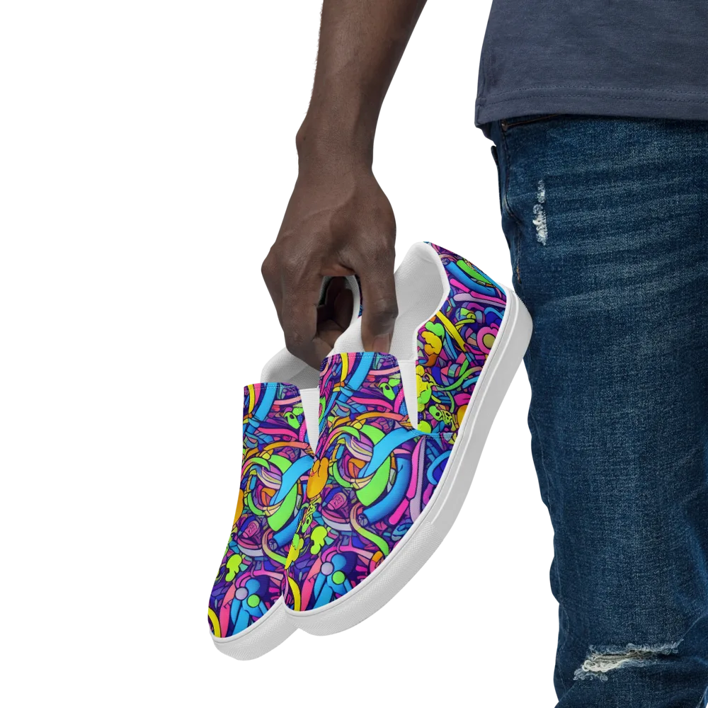 Electric Menagerie on Men's Slip-On Canvas Shoes — Left Front