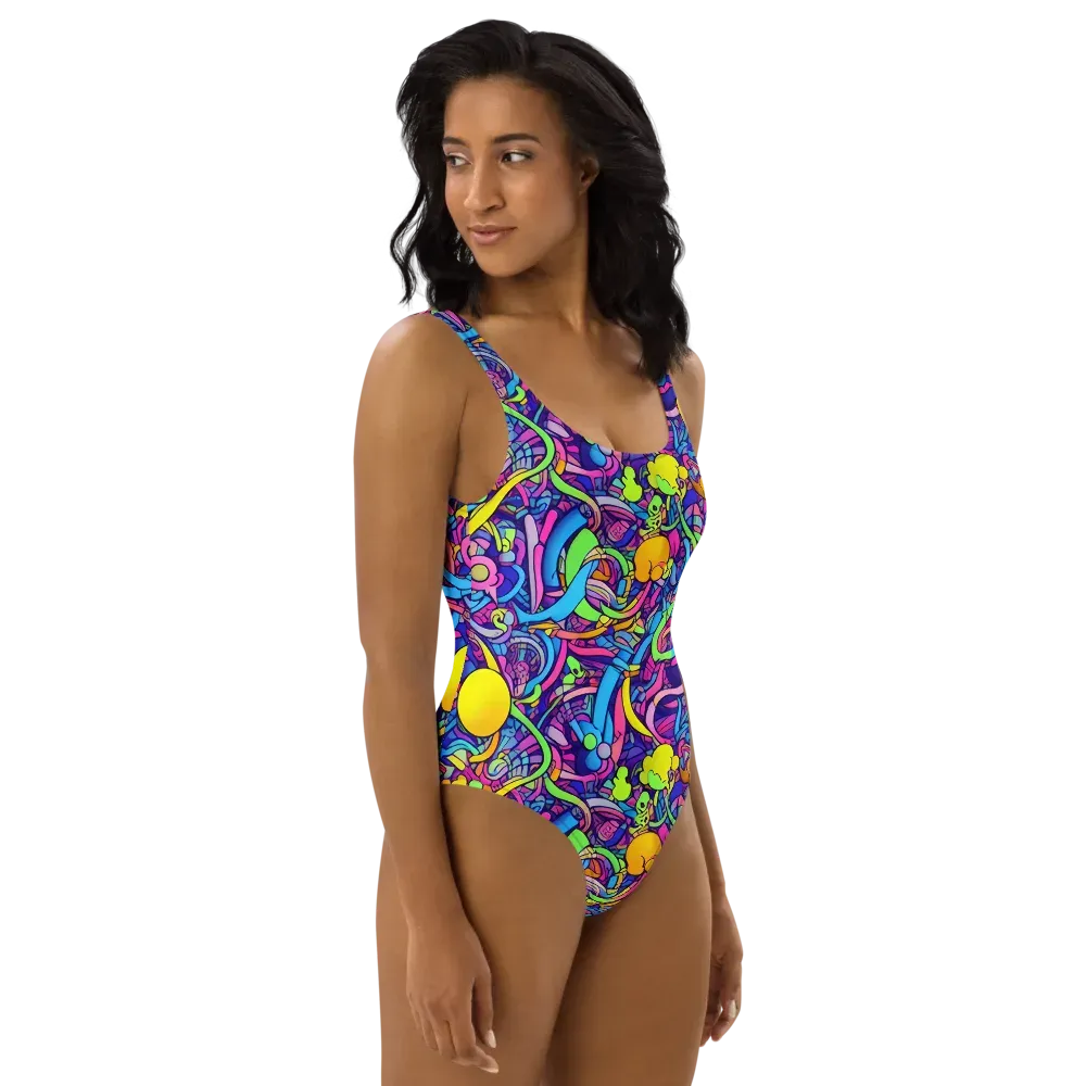 Electric Menagerie on One-Piece Swimsuit — Right
