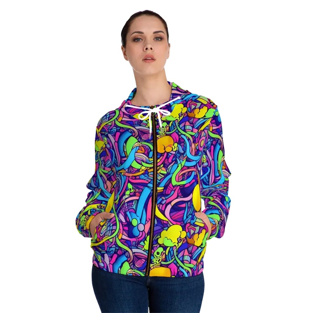 Electric Menagerie on Women's Full-Zip Hoodie — Front On Person