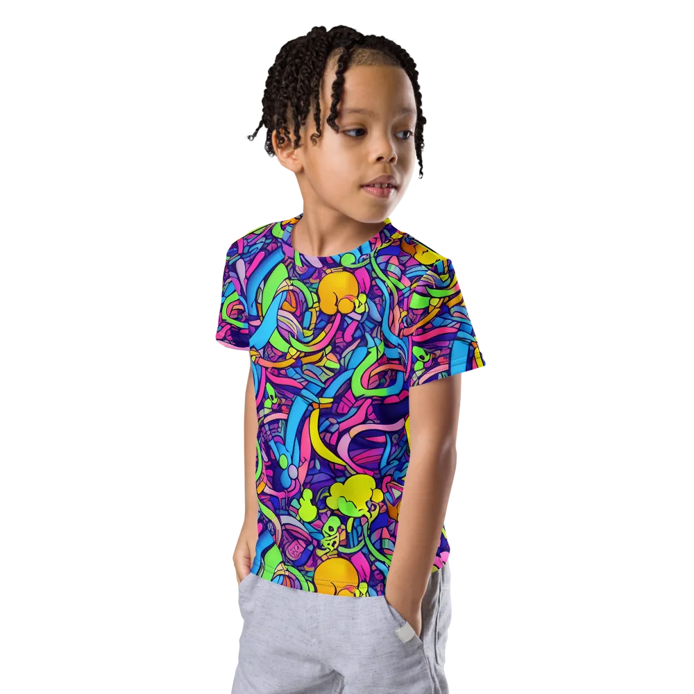 Electric Menagerie on Kids Crew Neck T-Shirt — Left Front