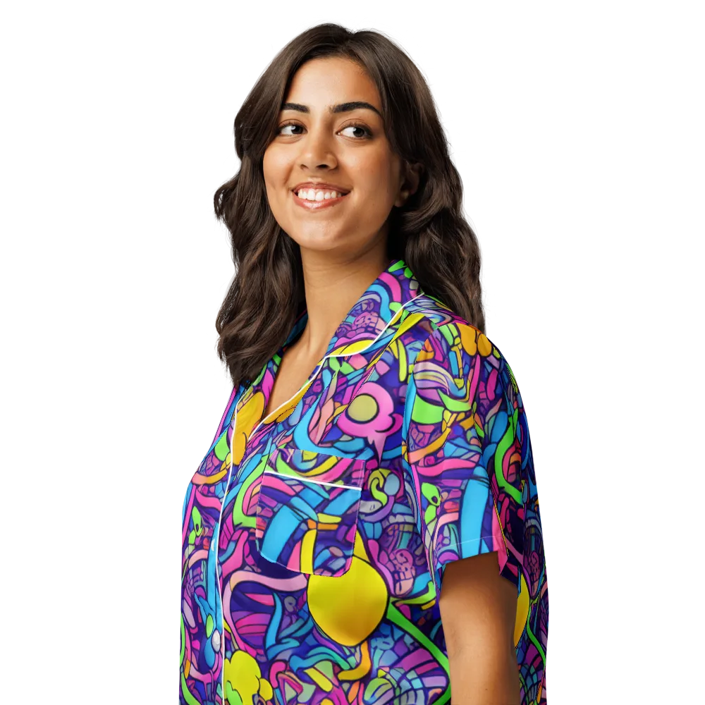 Electric Menagerie on Women's Short Sleeve Pajama Top — Left Front