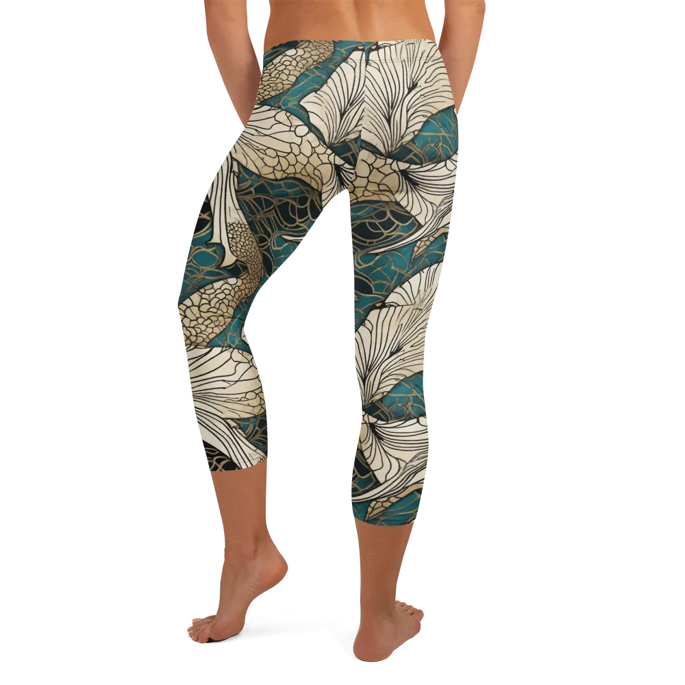 Aqua Filigree on Capri Leggings — Back