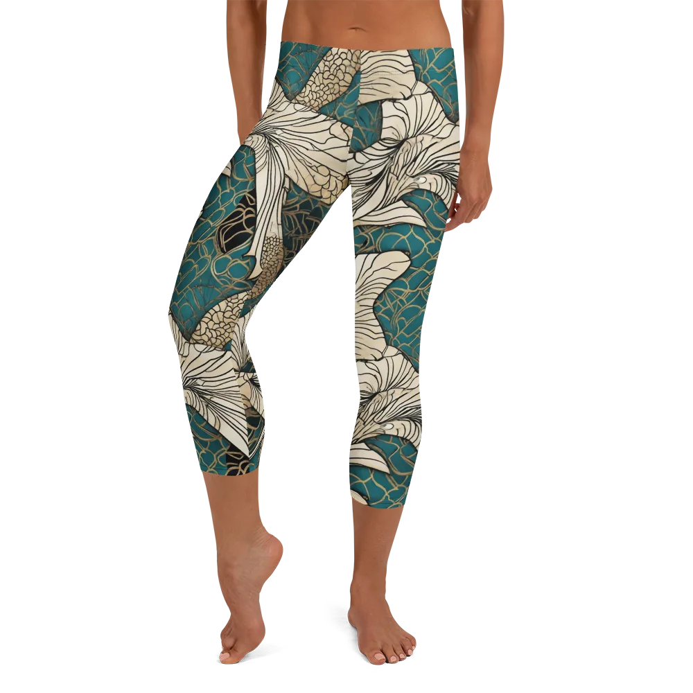 Aqua Filigree on Capri Leggings — Front