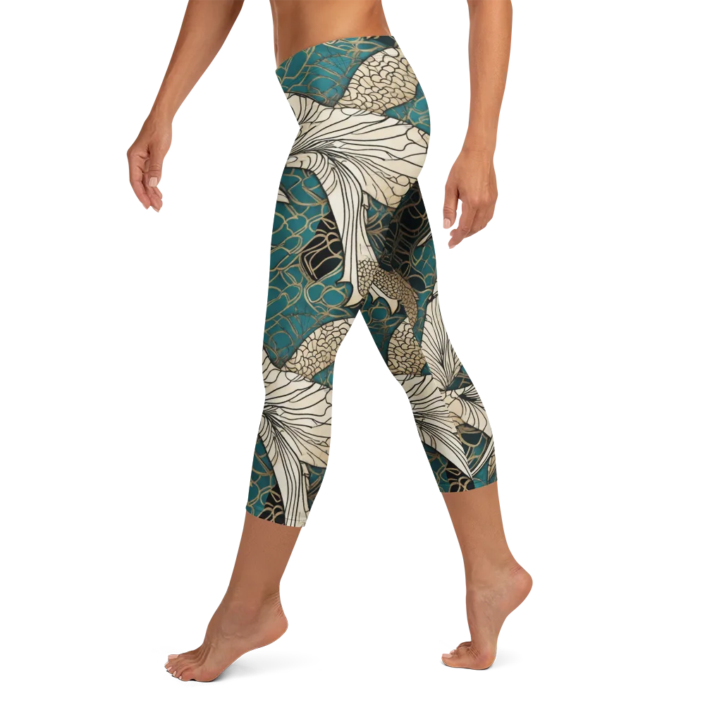 Aqua Filigree on Capri Leggings — Left