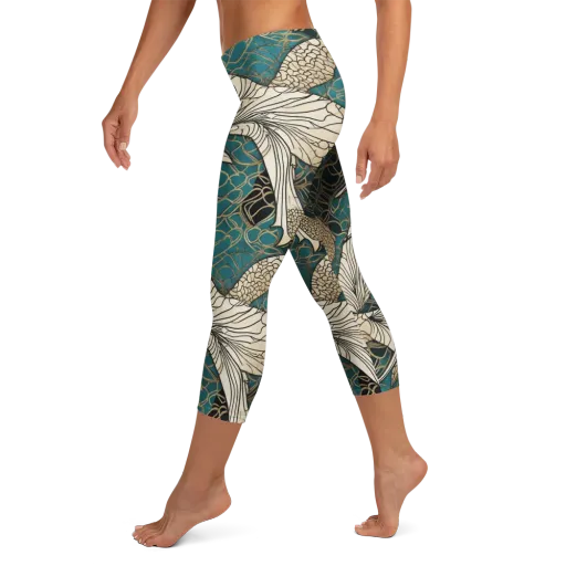 Aqua Filigree on a Capri Leggings