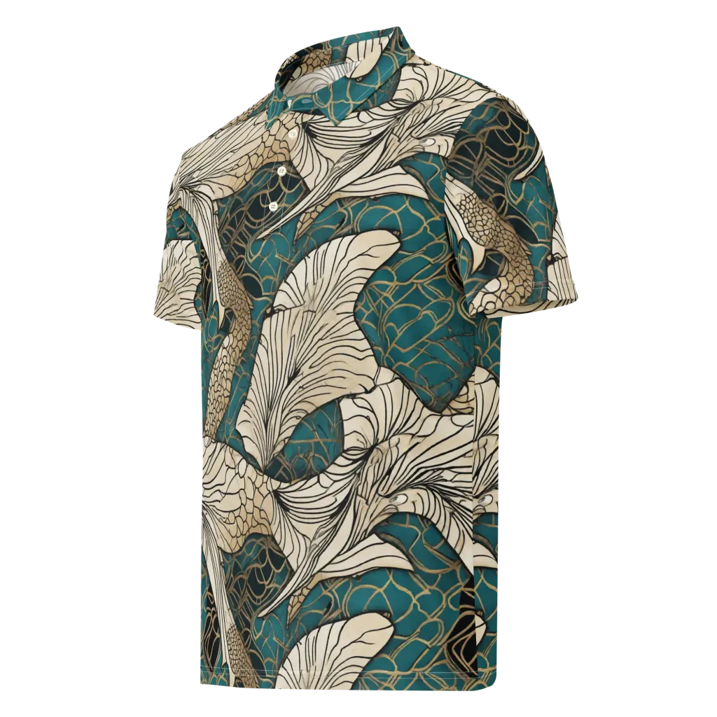 Aqua Filigree on Men's Slim Fit Polo Shirt — Left Front