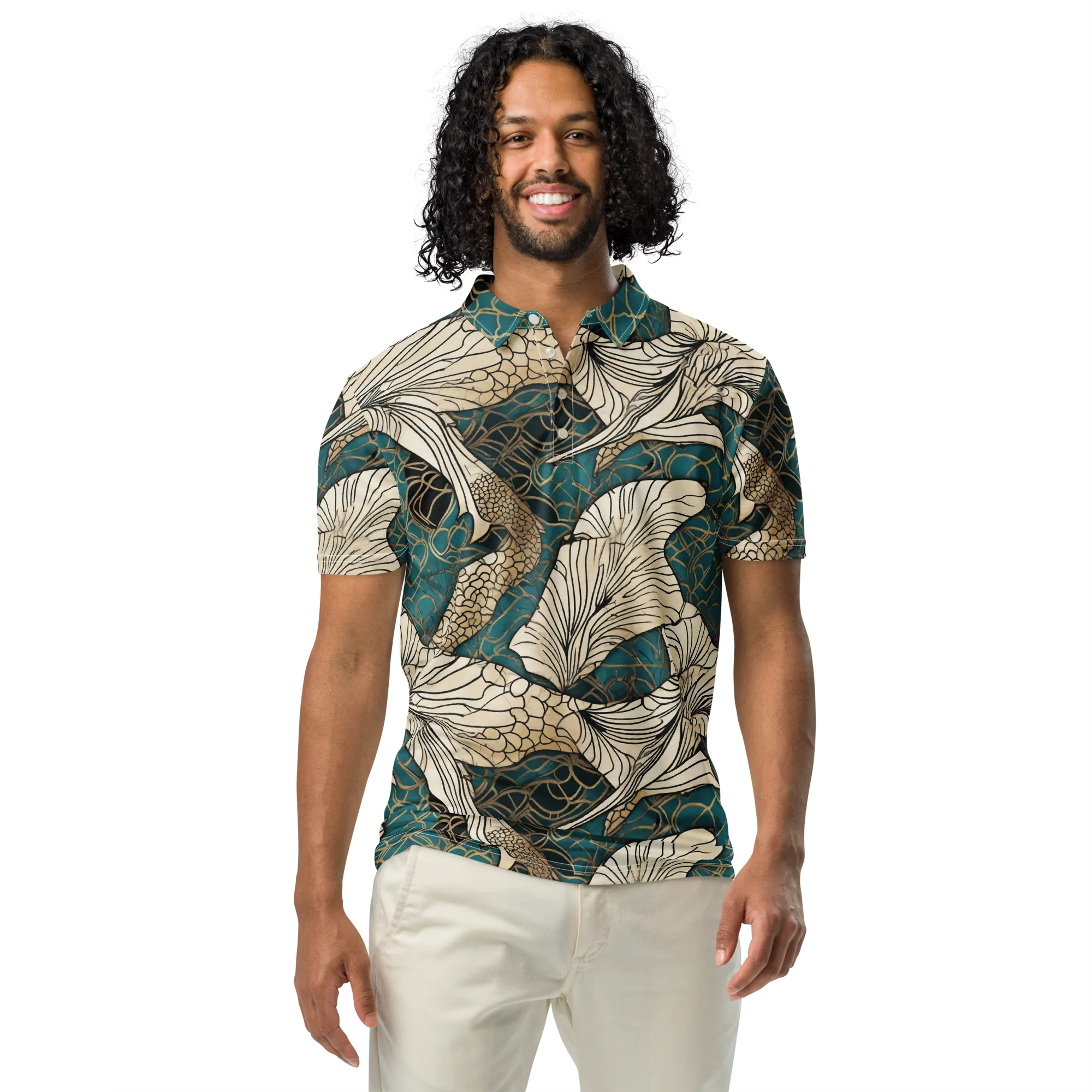 Aqua Filigree on Men's Slim Fit Polo Shirt — Front
