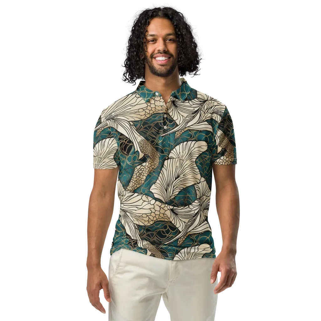 Aqua Filigree on Men's Slim Fit Polo Shirt — Front