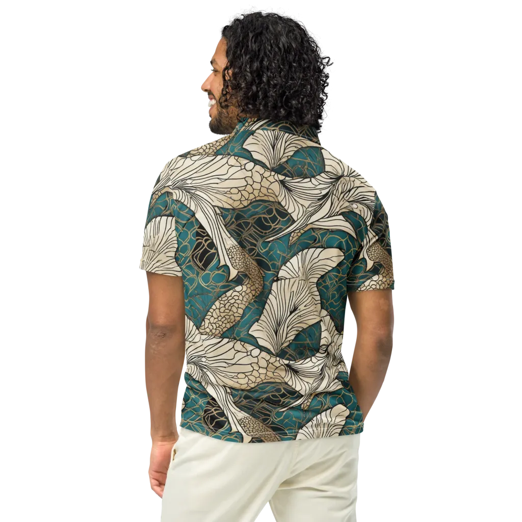 Aqua Filigree on Men's Slim Fit Polo Shirt — Back