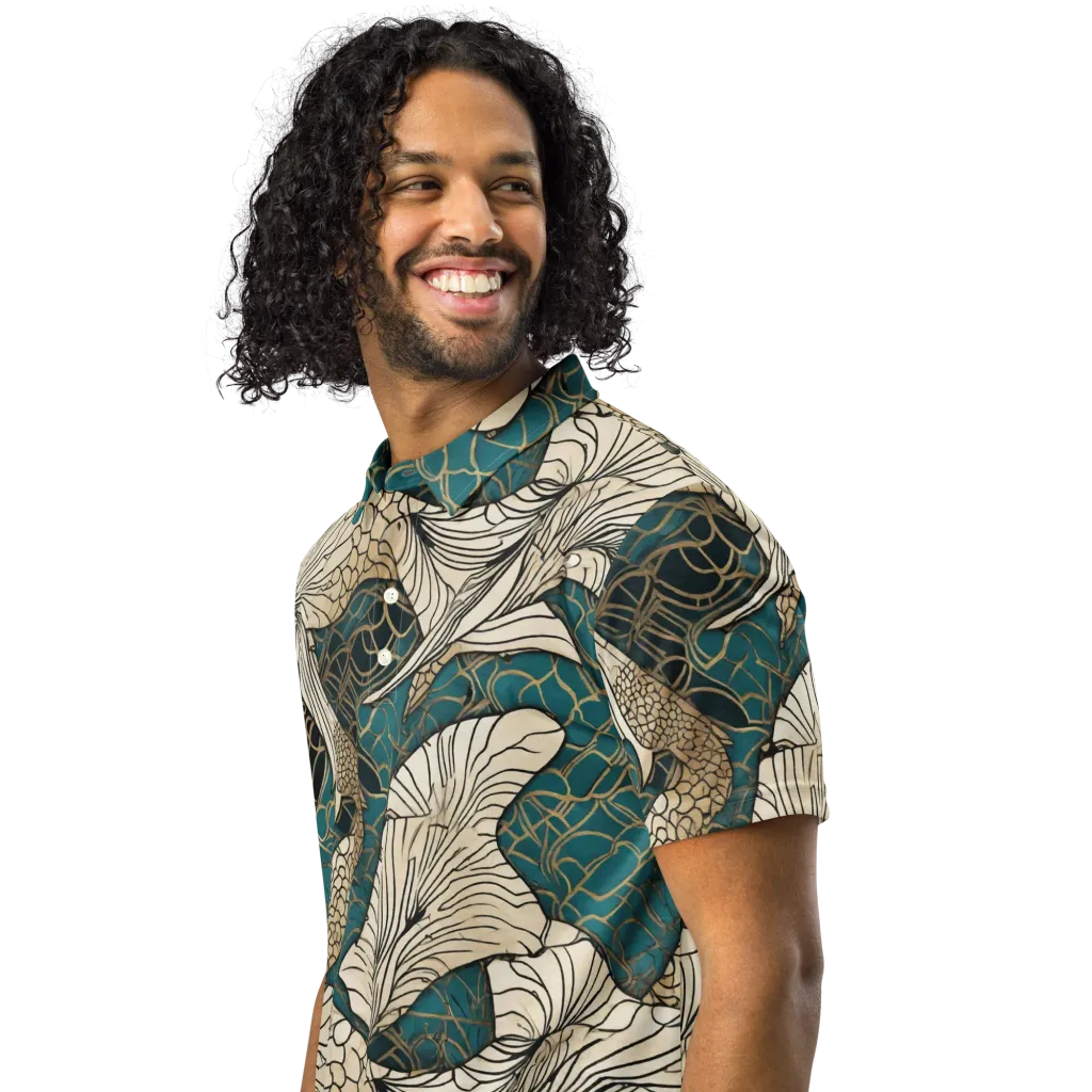 Aqua Filigree on Men's Slim Fit Polo Shirt — Left Front