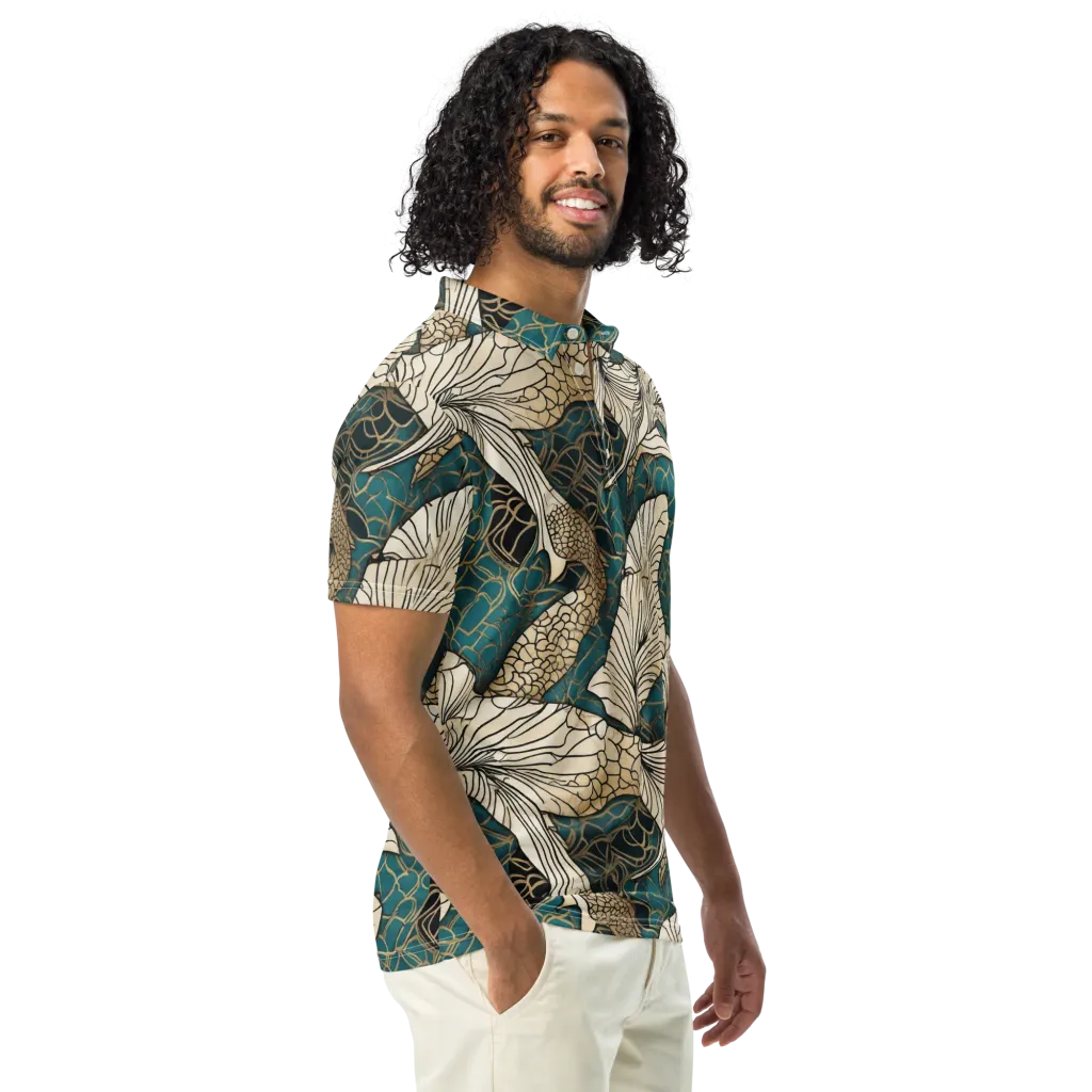 Aqua Filigree on Men's Slim Fit Polo Shirt — Right Front