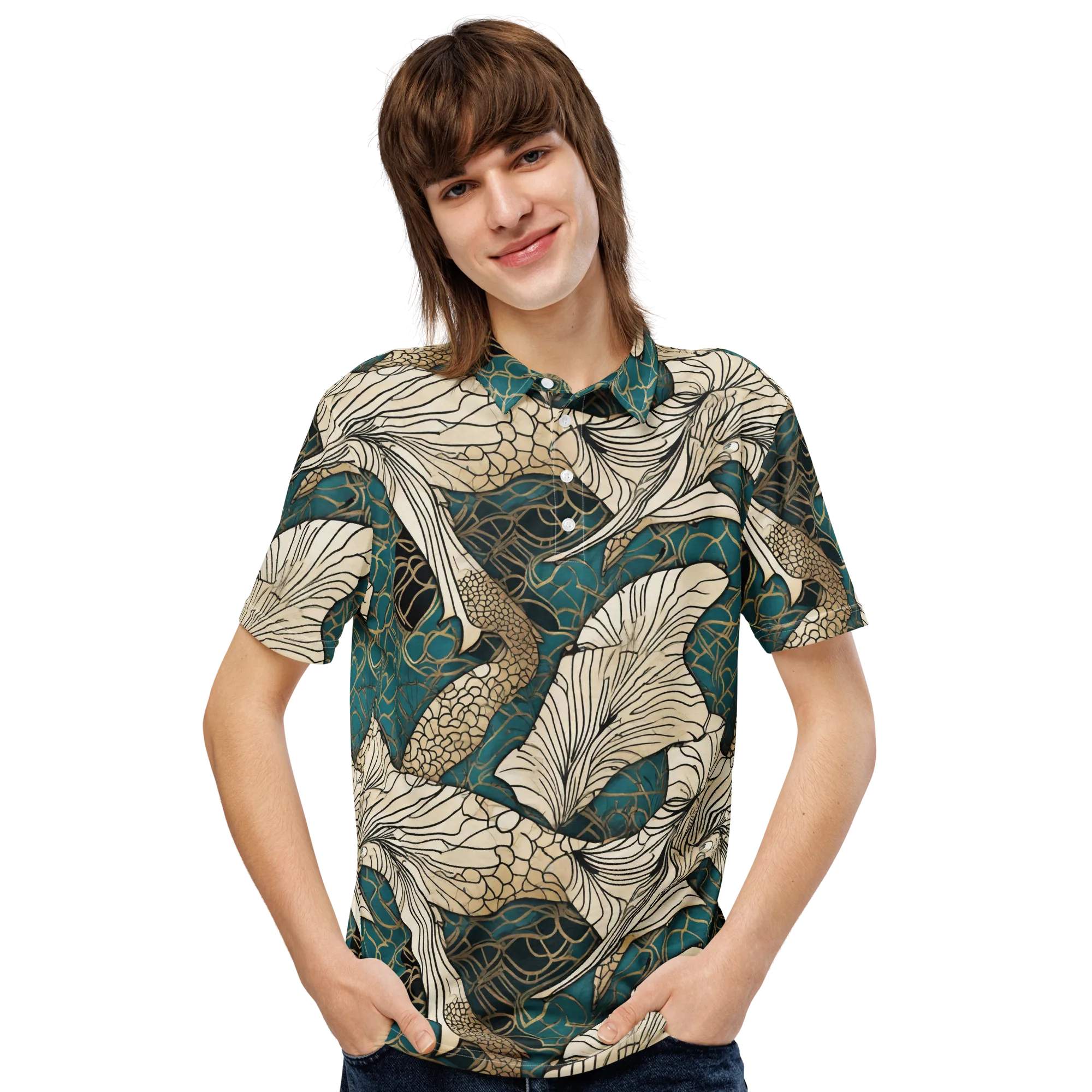 Aqua Filigree on Men's Slim Fit Polo Shirt — Front