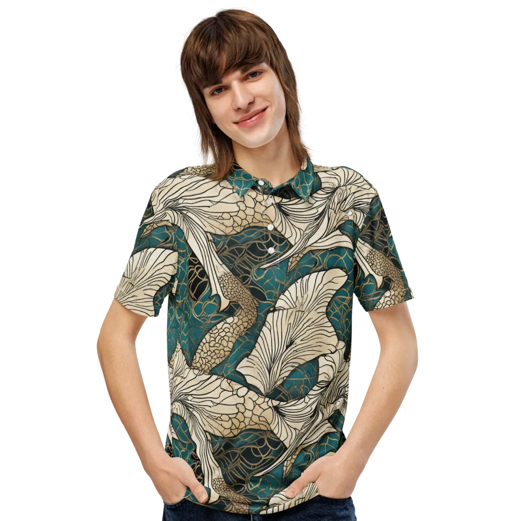 Aqua Filigree on Men's Slim Fit Polo Shirt — Front