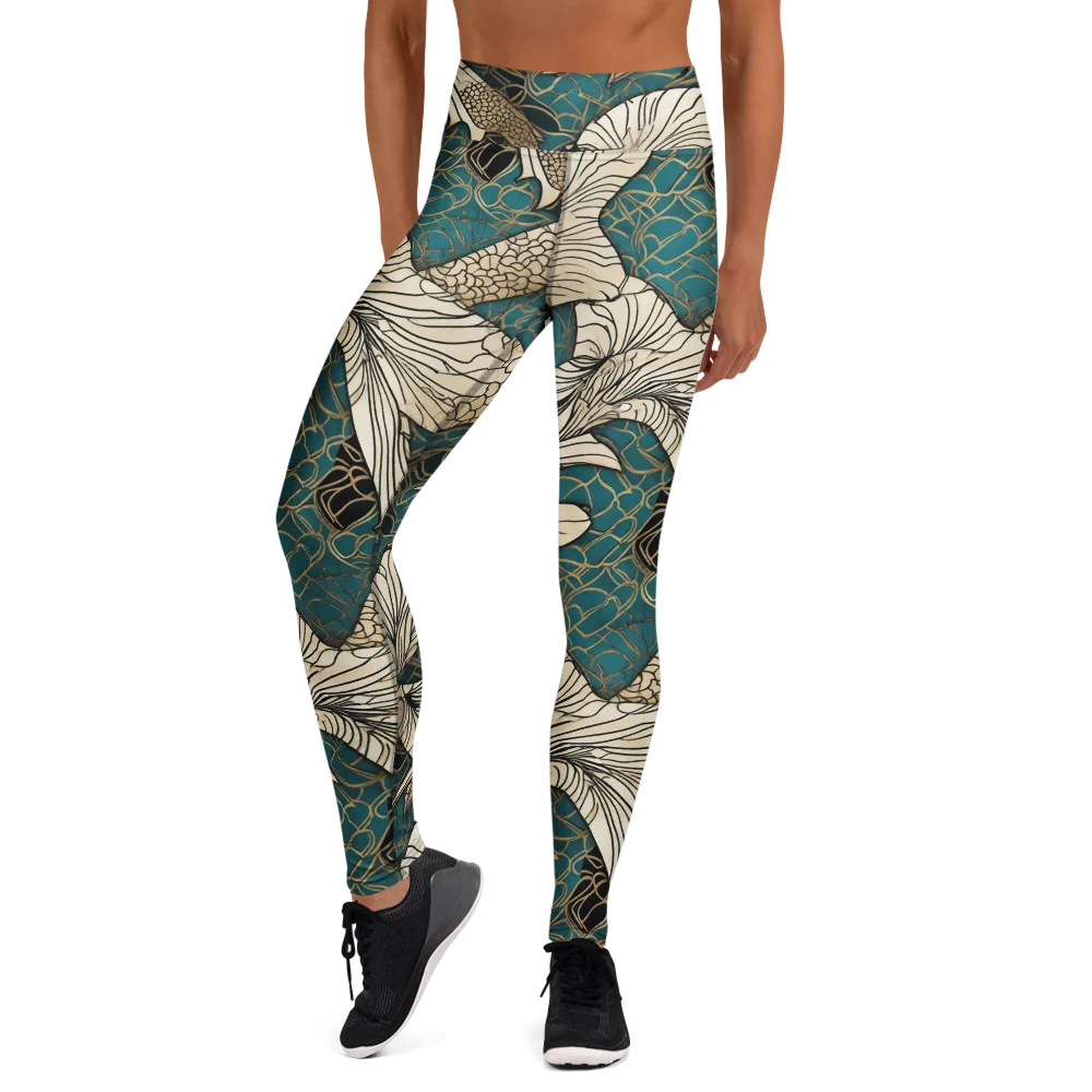 Aqua Filigree on Yoga Leggings — Front