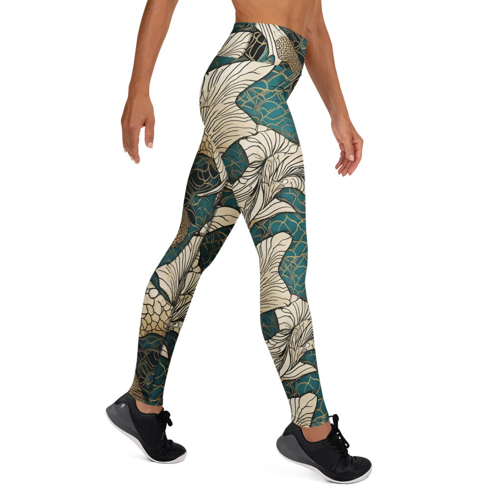 Aqua Filigree on Yoga Leggings — Right