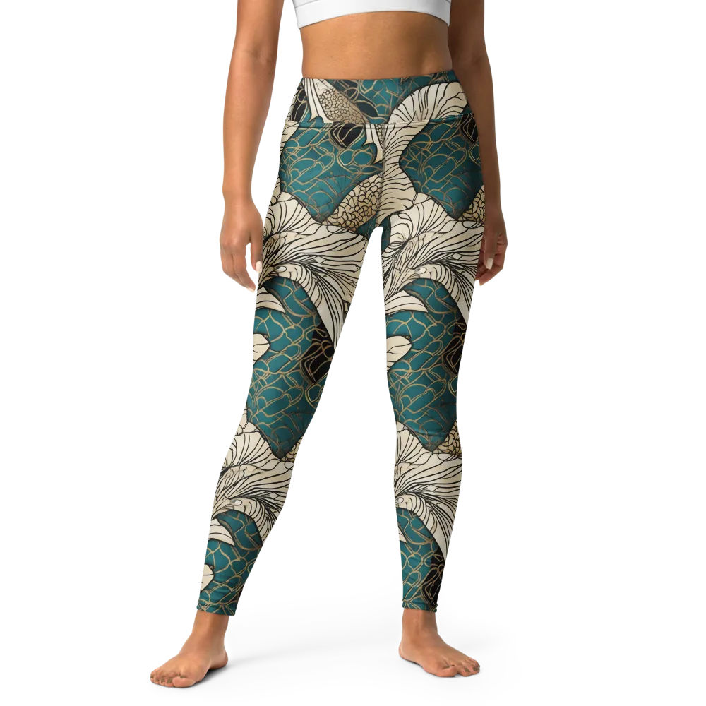 Aqua Filigree on Yoga Leggings — Front