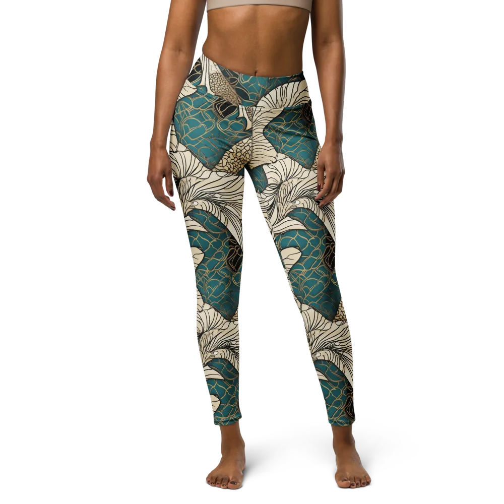 Aqua Filigree on Yoga Leggings — Front