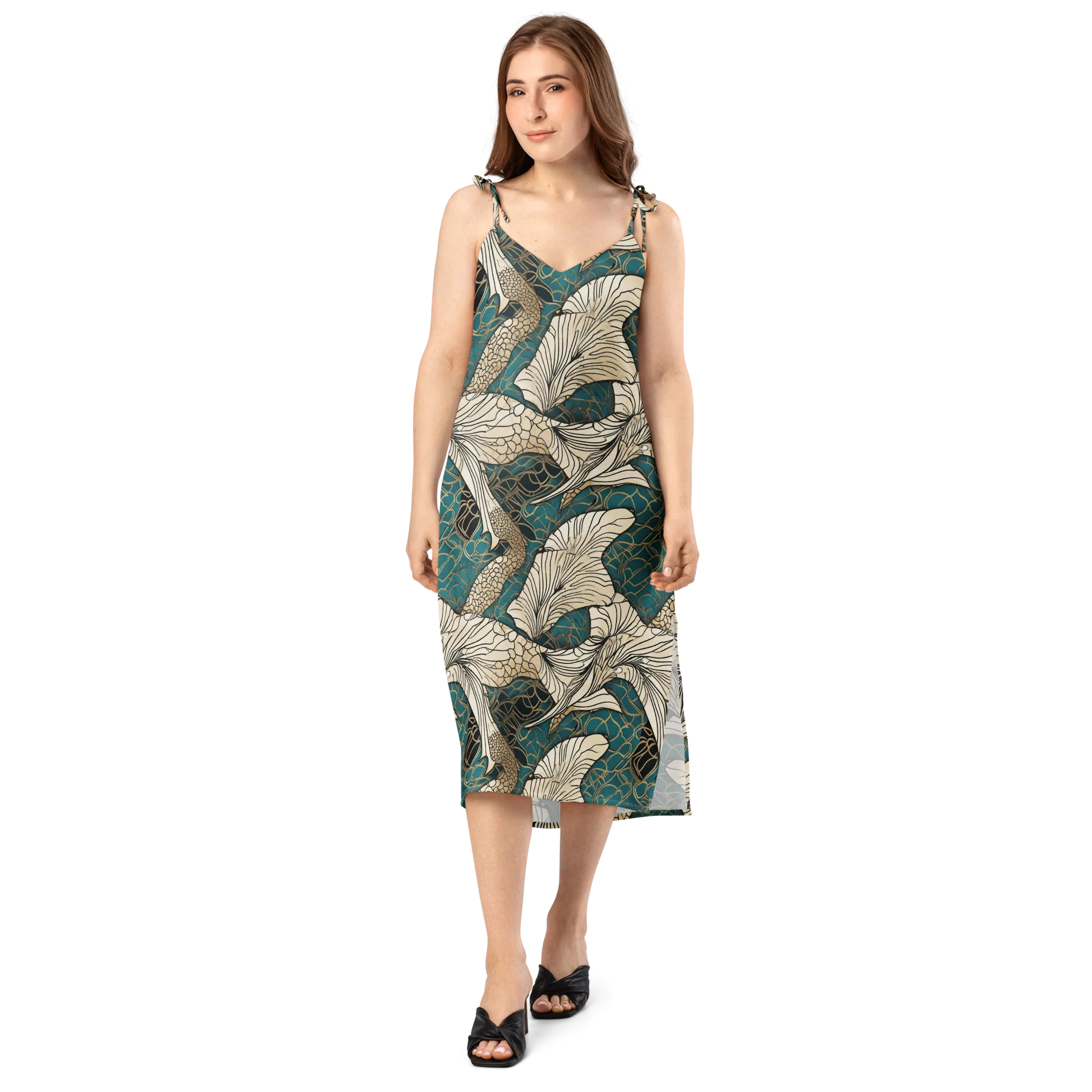 Aqua Filigree on Slip Dress — Front
