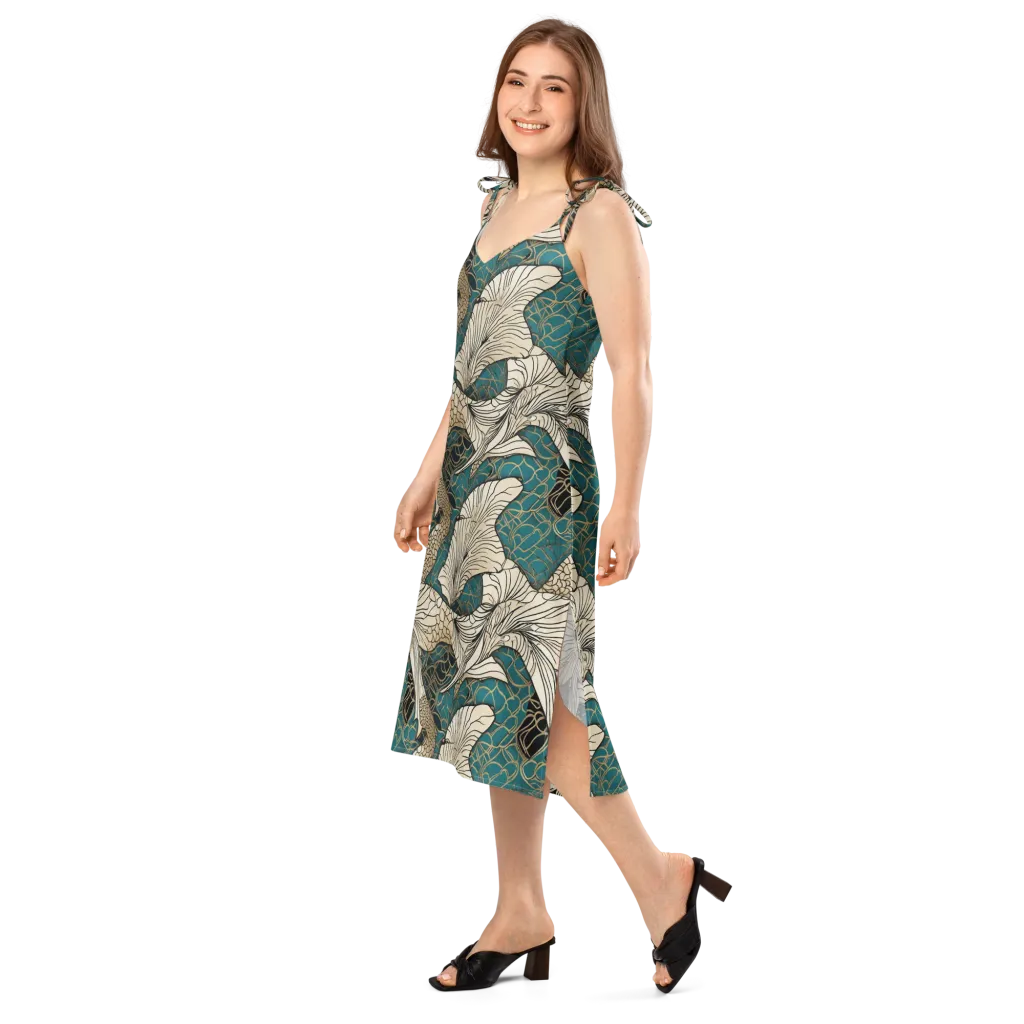 Aqua Filigree on Slip Dress — Left Front