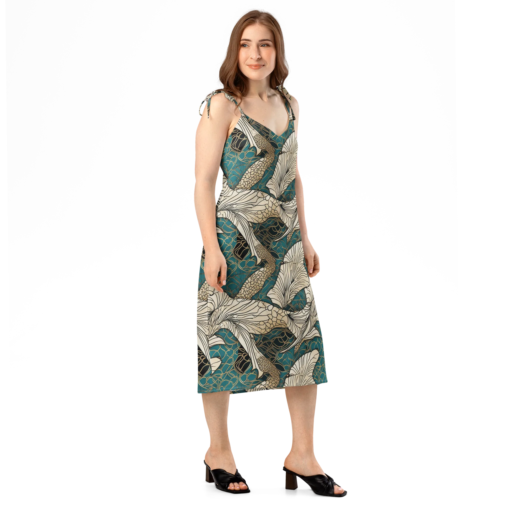 Aqua Filigree on Slip Dress — Right Front